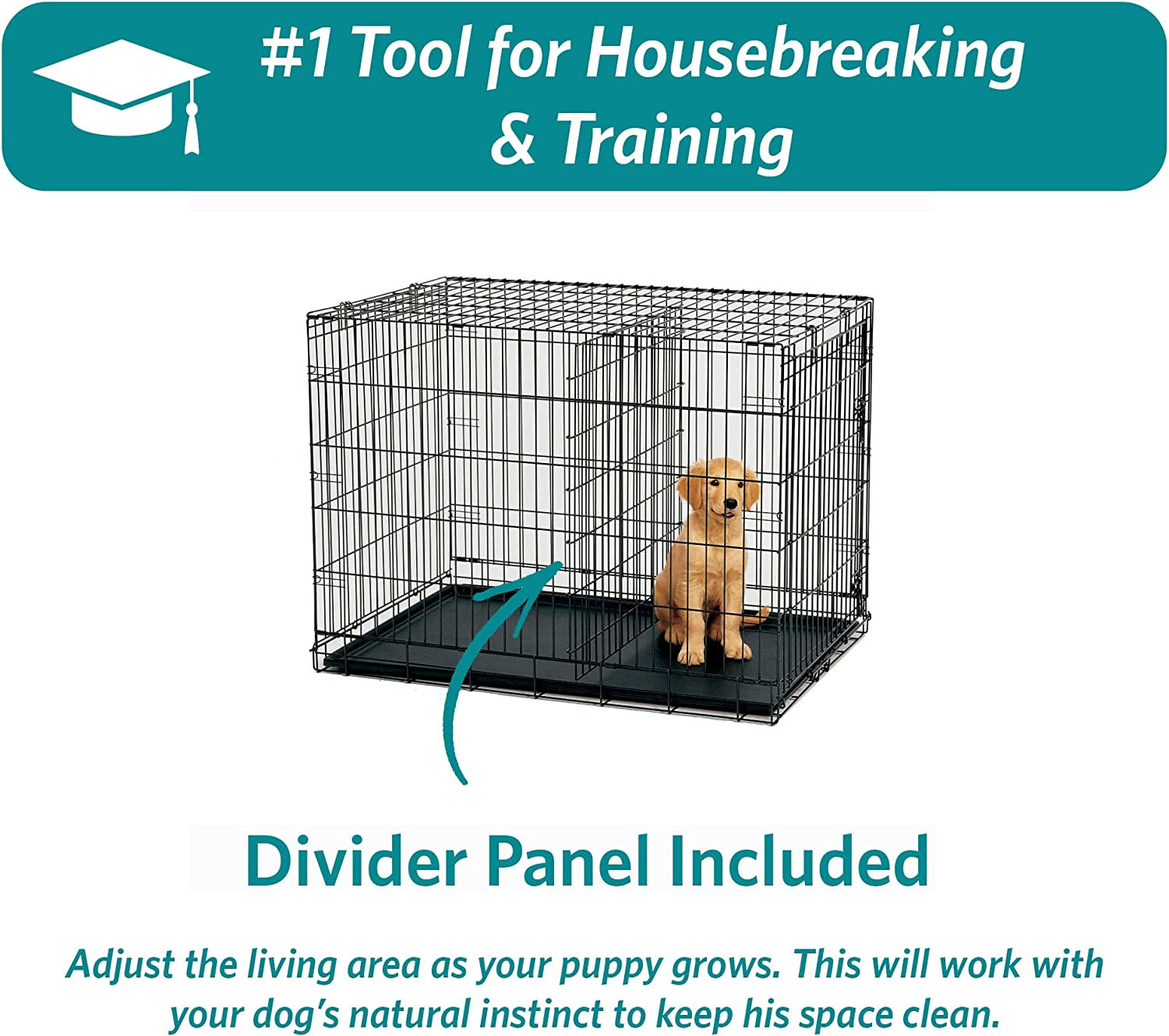 Double Door Icrate 60.96Cm Long Dog Crate, Includes Leak-Proof Pan, Floor Protecting Feet, Divider Panel and New Patented Features, Black, Model 1524DD