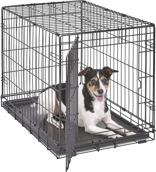30" Folding Metal Dog Crate, Includes Leak-Proof Plastic Tray; Dog Crate Measures 30L X 19W X 21H Inches, for Medium Dog Breeds