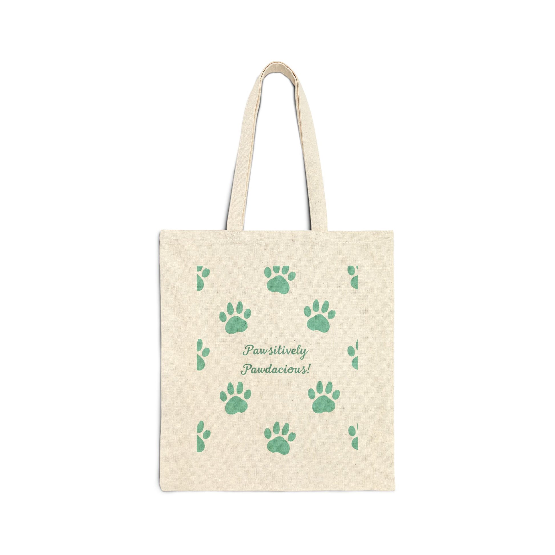 Paw Print Cotton Canvas Tote Bag - Pawsitively Pawdacious Design for Dog Lovers - Pawdacity