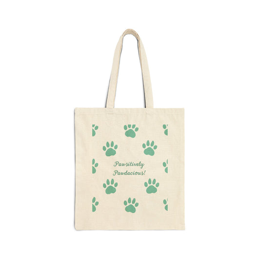 Paw Print Cotton Canvas Tote Bag - Pawsitively Pawdacious Design for Dog Lovers - Pawdacity