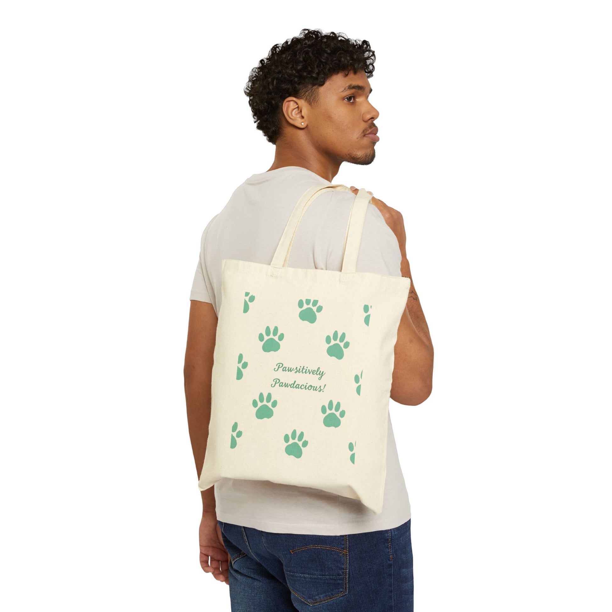 Paw Print Cotton Canvas Tote Bag - Pawsitively Pawdacious Design for Dog Lovers - Pawdacity