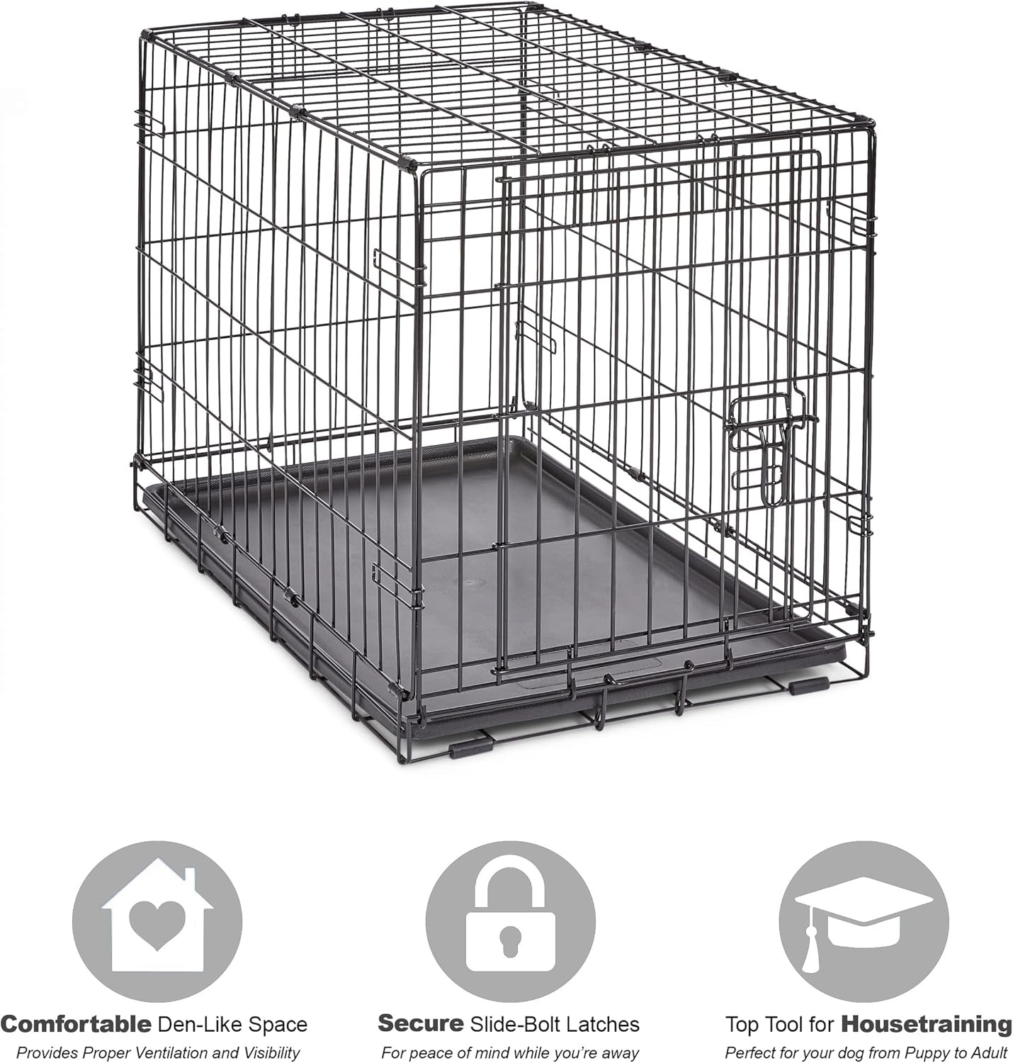30" Folding Metal Dog Crate, Includes Leak-Proof Plastic Tray; Dog Crate Measures 30L X 19W X 21H Inches, for Medium Dog Breeds