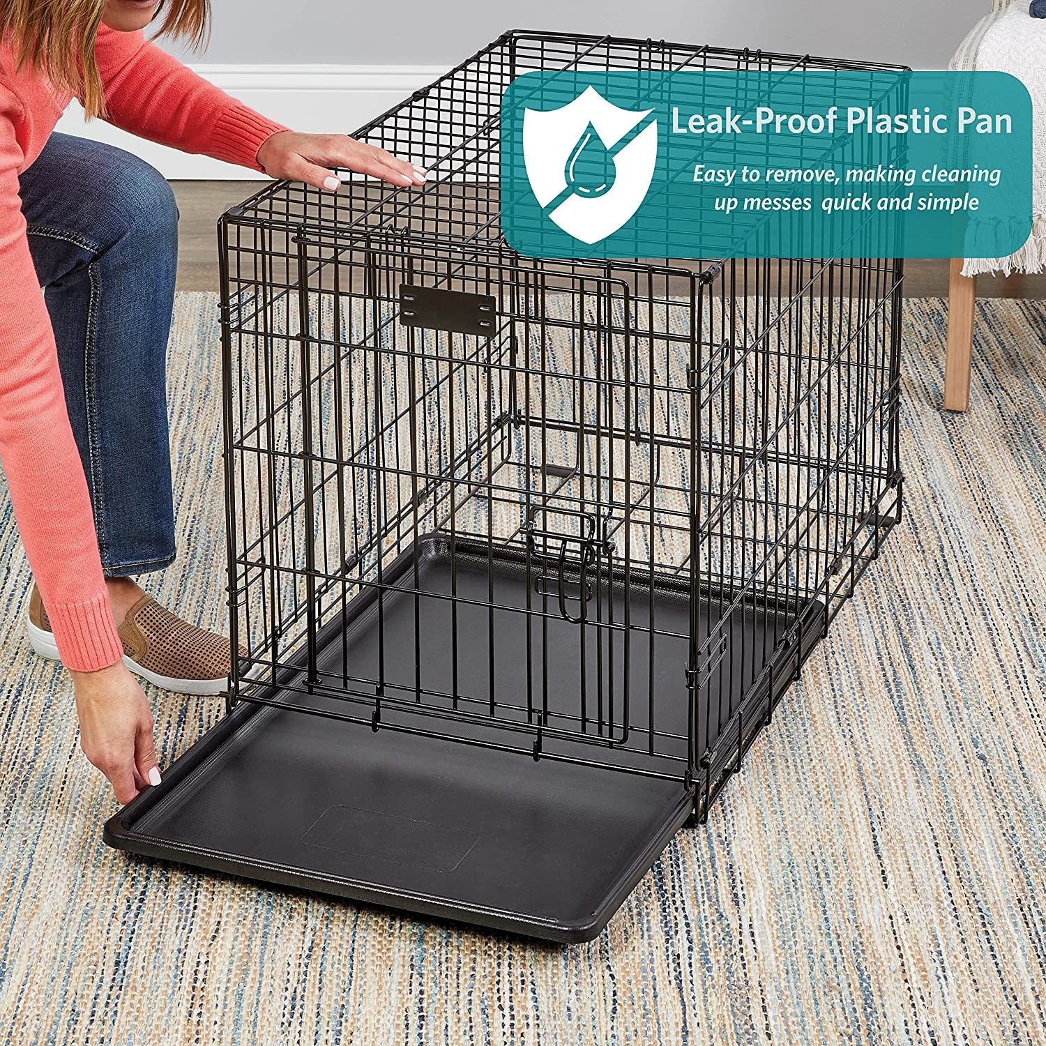 Double Door Icrate 60.96Cm Long Dog Crate, Includes Leak-Proof Pan, Floor Protecting Feet, Divider Panel and New Patented Features, Black, Model 1524DD