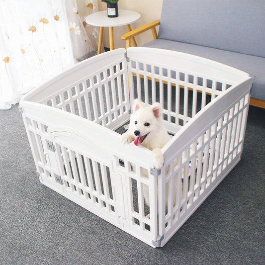 Pet Playpen for Dogs Heavy Plastic Puppy Exercise Pen Small Pets Fence Puppies Folding Cage 4 Panels for Puppies and Small Dogs House Black (33.5X33.5 Inches)