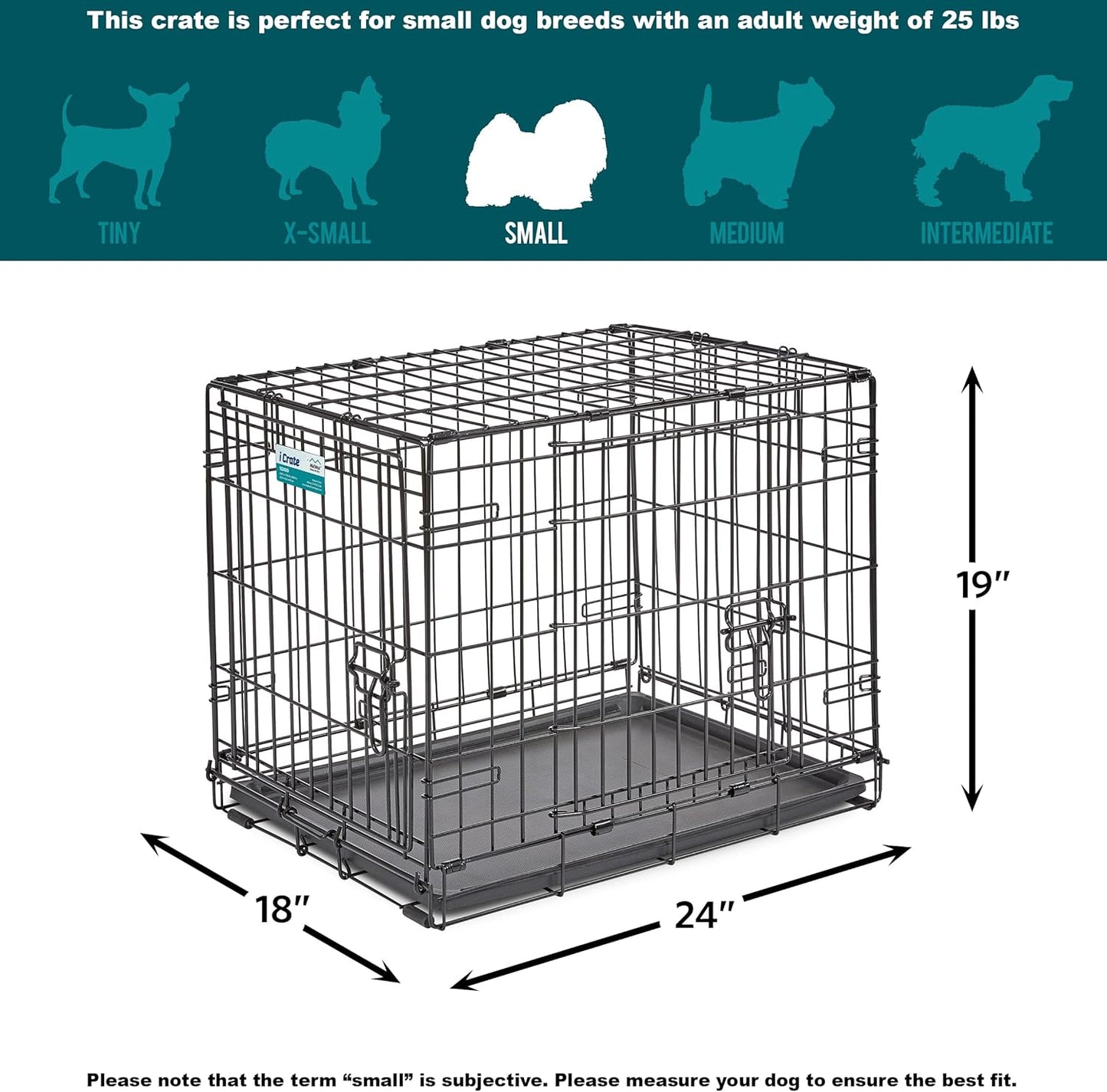 Double Door Icrate 60.96Cm Long Dog Crate, Includes Leak-Proof Pan, Floor Protecting Feet, Divider Panel and New Patented Features, Black, Model 1524DD