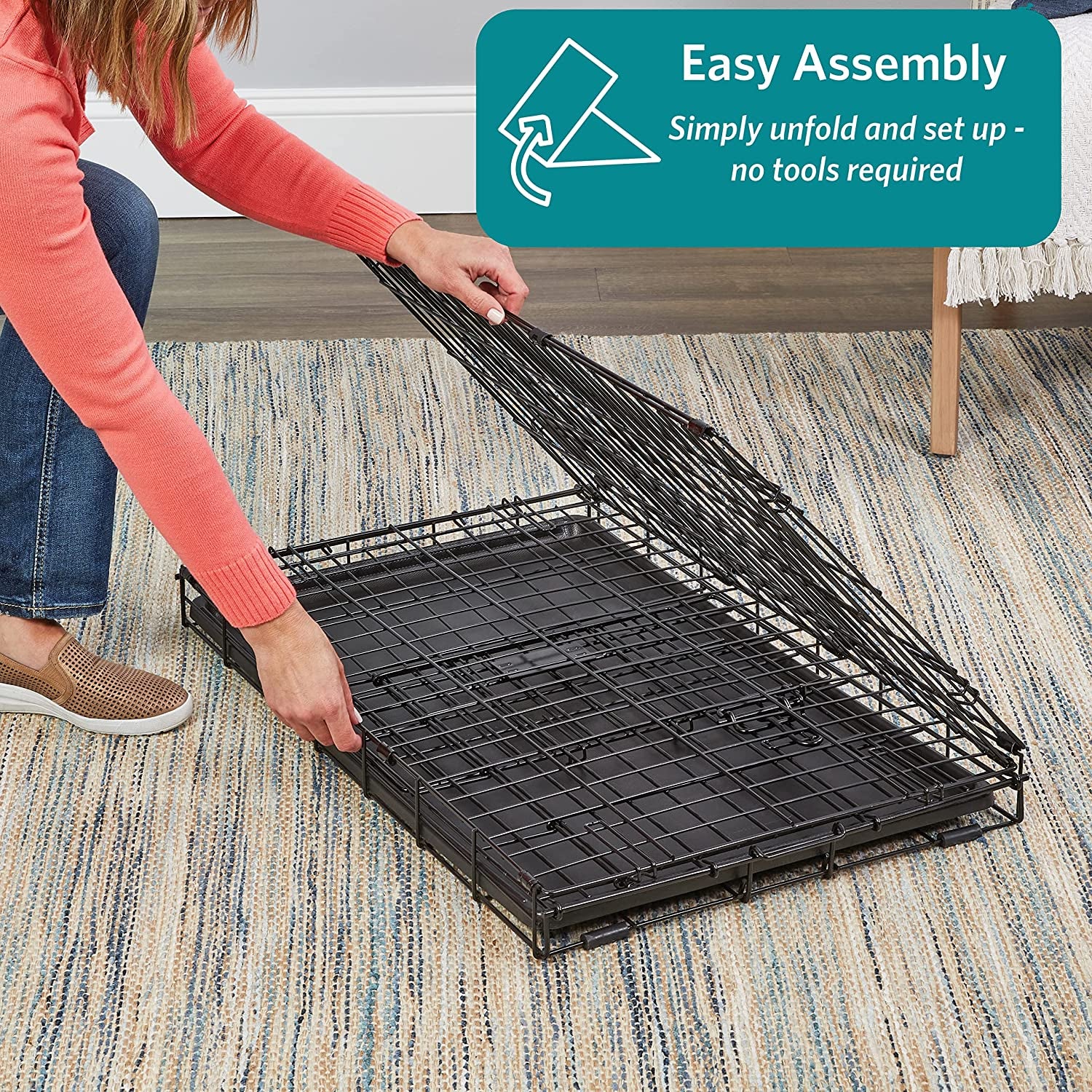 Double Door Icrate 60.96Cm Long Dog Crate, Includes Leak-Proof Pan, Floor Protecting Feet, Divider Panel and New Patented Features, Black, Model 1524DD