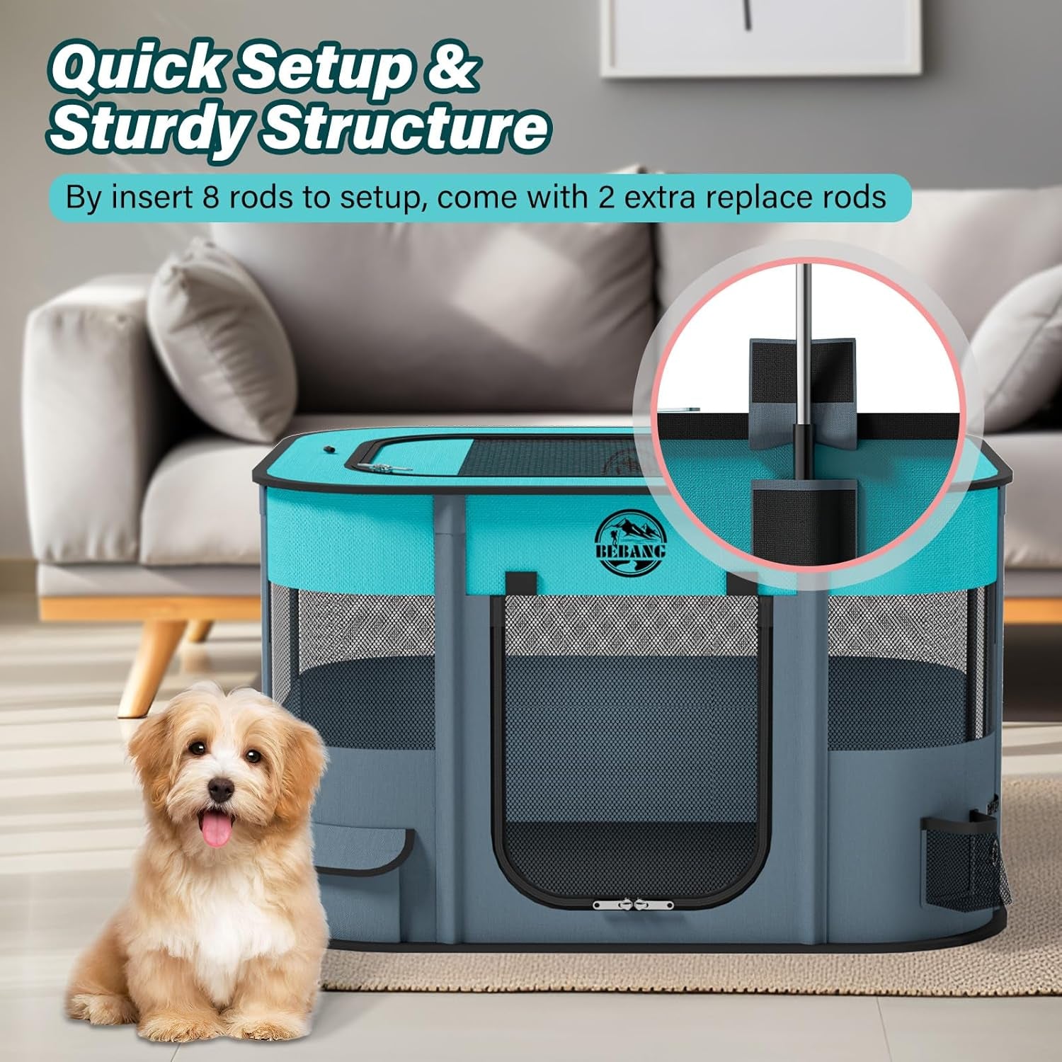Dog Playpen, Puppy Play Pen for Indoors Pet Playpens Outdoor for Small Dogs Portable Foldable Crate Kennel House for Cats Rabbit Kitten with Carrying Bag + Food Bowl (Grey, S, 1)
