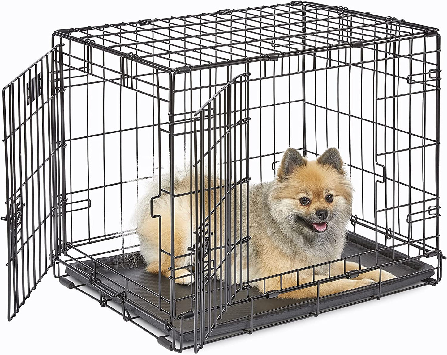 Double Door Icrate 60.96Cm Long Dog Crate, Includes Leak-Proof Pan, Floor Protecting Feet, Divider Panel and New Patented Features, Black, Model 1524DD