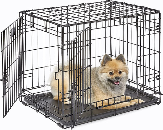 Double Door Icrate 60.96Cm Long Dog Crate, Includes Leak-Proof Pan, Floor Protecting Feet, Divider Panel and New Patented Features, Black, Model 1524DD