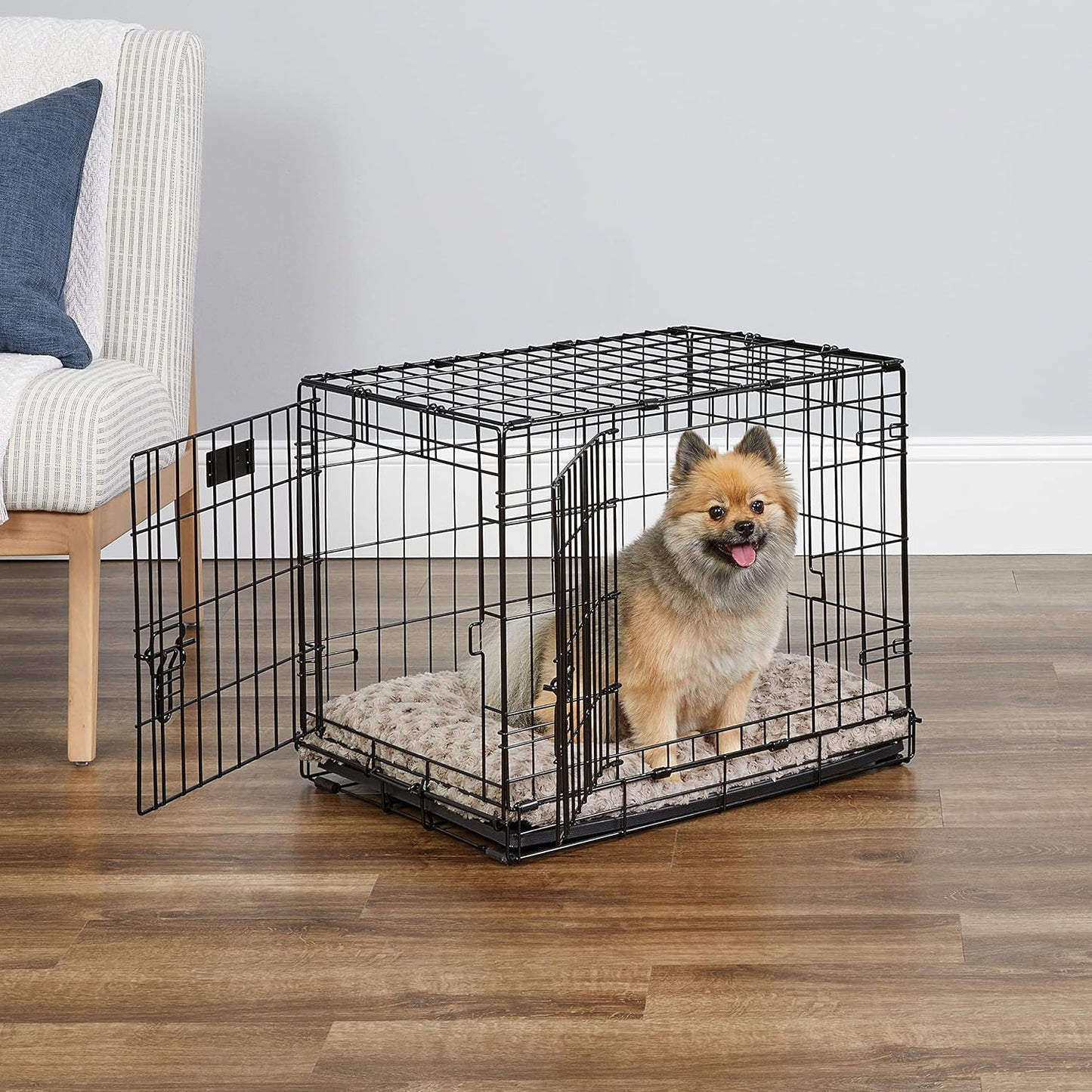 Double Door Icrate 60.96Cm Long Dog Crate, Includes Leak-Proof Pan, Floor Protecting Feet, Divider Panel and New Patented Features, Black, Model 1524DD