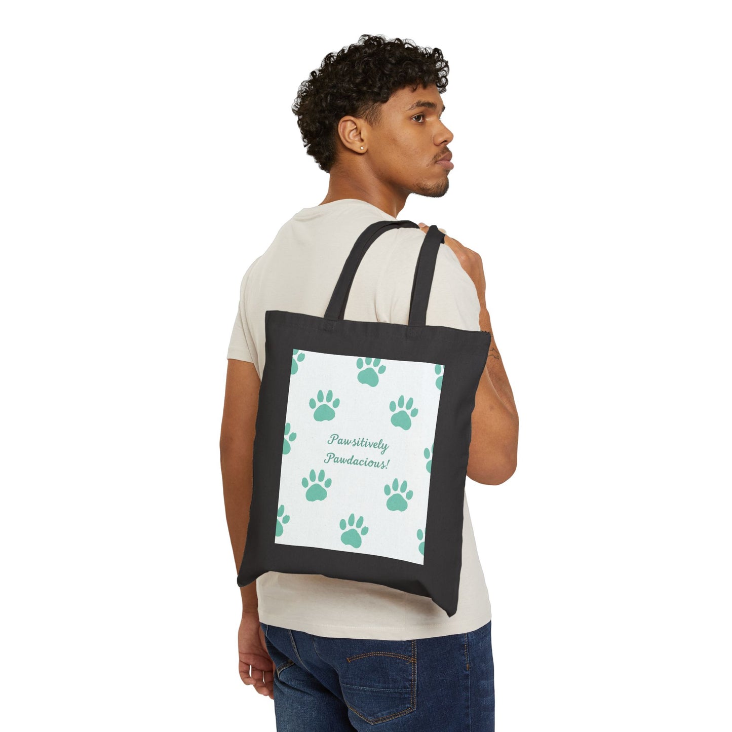 Paw Print Cotton Canvas Tote Bag - Pawsitively Pawdacious Design for Dog Lovers - Pawdacity
