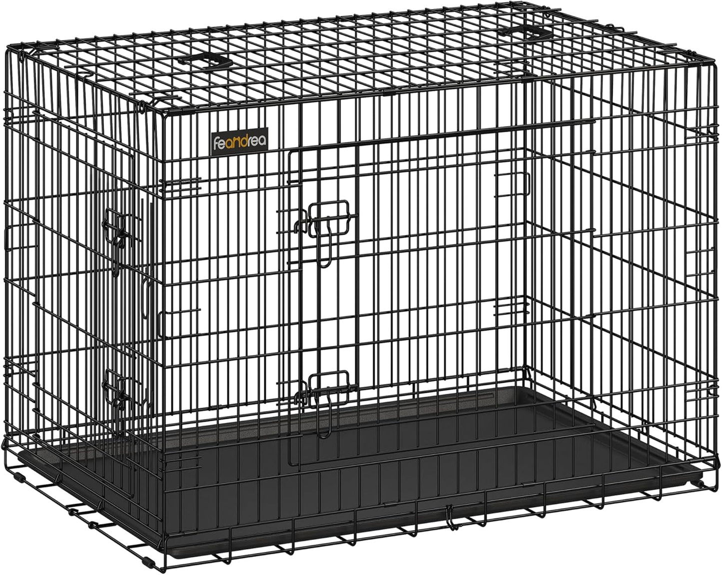 Dog Crate, 42.1-Inch Foldable Dog Kennel with 2 Doors, Removable Tray, XL, Black UPPD42H