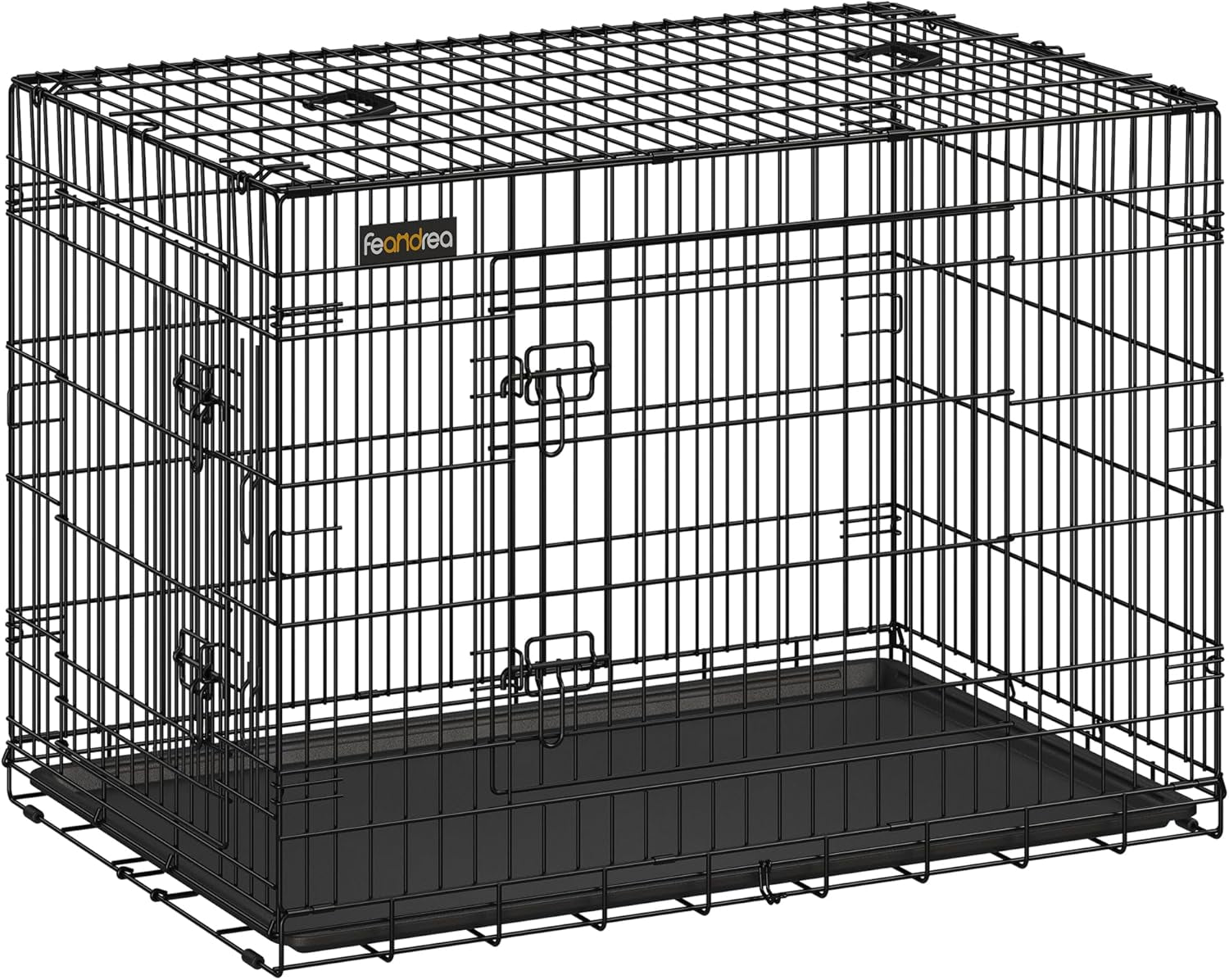 Dog Crate, 42.1-Inch Foldable Dog Kennel with 2 Doors, Removable Tray, XL, Black UPPD42H