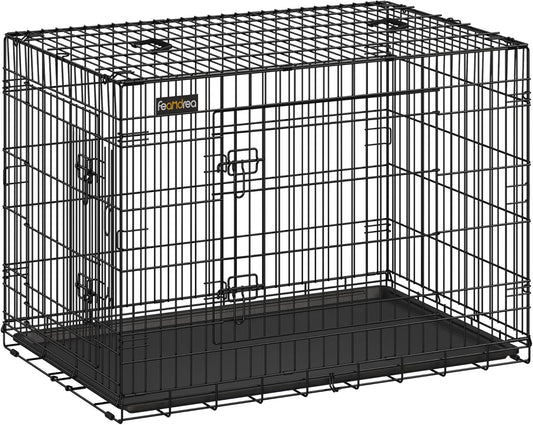 Dog Crate, 42.1-Inch Foldable Dog Kennel with 2 Doors, Removable Tray, XL, Black UPPD42H