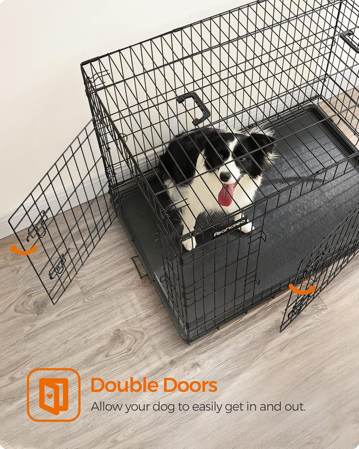 Dog Crate, 42.1-Inch Foldable Dog Kennel with 2 Doors, Removable Tray, XL, Black UPPD42H