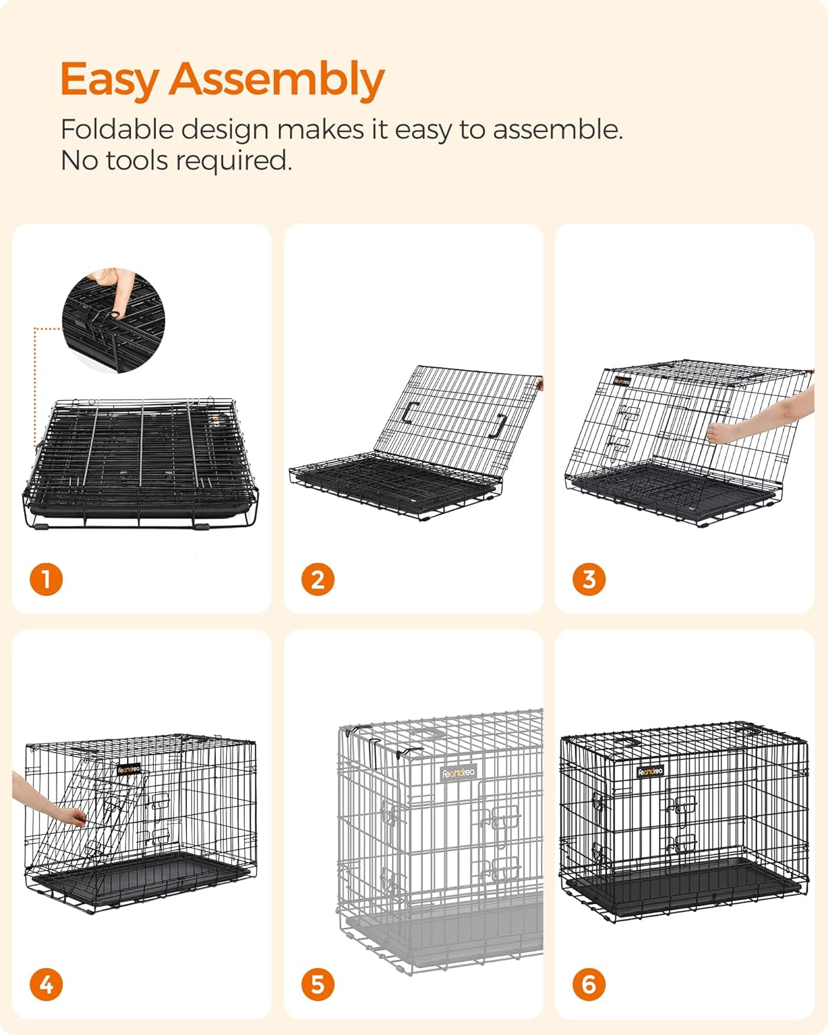Dog Crate, 42.1-Inch Foldable Dog Kennel with 2 Doors, Removable Tray, XL, Black UPPD42H
