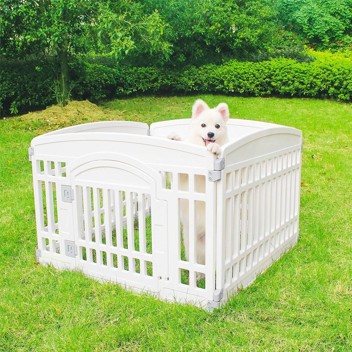 Pet Playpen for Dogs Heavy Plastic Puppy Exercise Pen Small Pets Fence Puppies Folding Cage 4 Panels for Puppies and Small Dogs House Black (33.5X33.5 Inches)