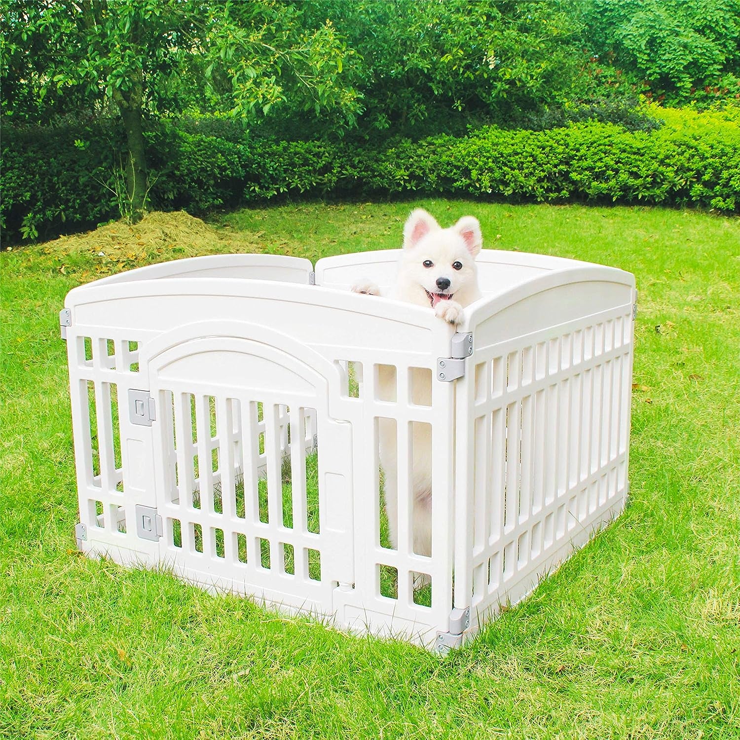 Pet Playpen for Dogs Heavy Plastic Puppy Exercise Pen Small Pets Fence Puppies Folding Cage 4 Panels for Puppies and Small Dogs House Black (33.5X33.5 Inches)