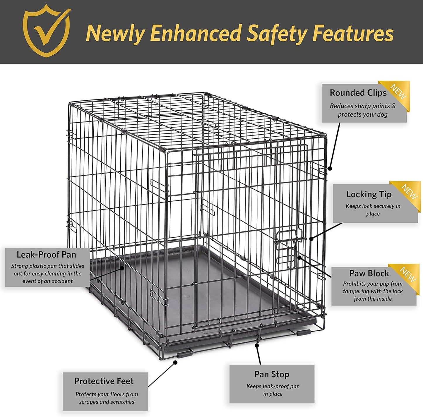30" Folding Metal Dog Crate, Includes Leak-Proof Plastic Tray; Dog Crate Measures 30L X 19W X 21H Inches, for Medium Dog Breeds