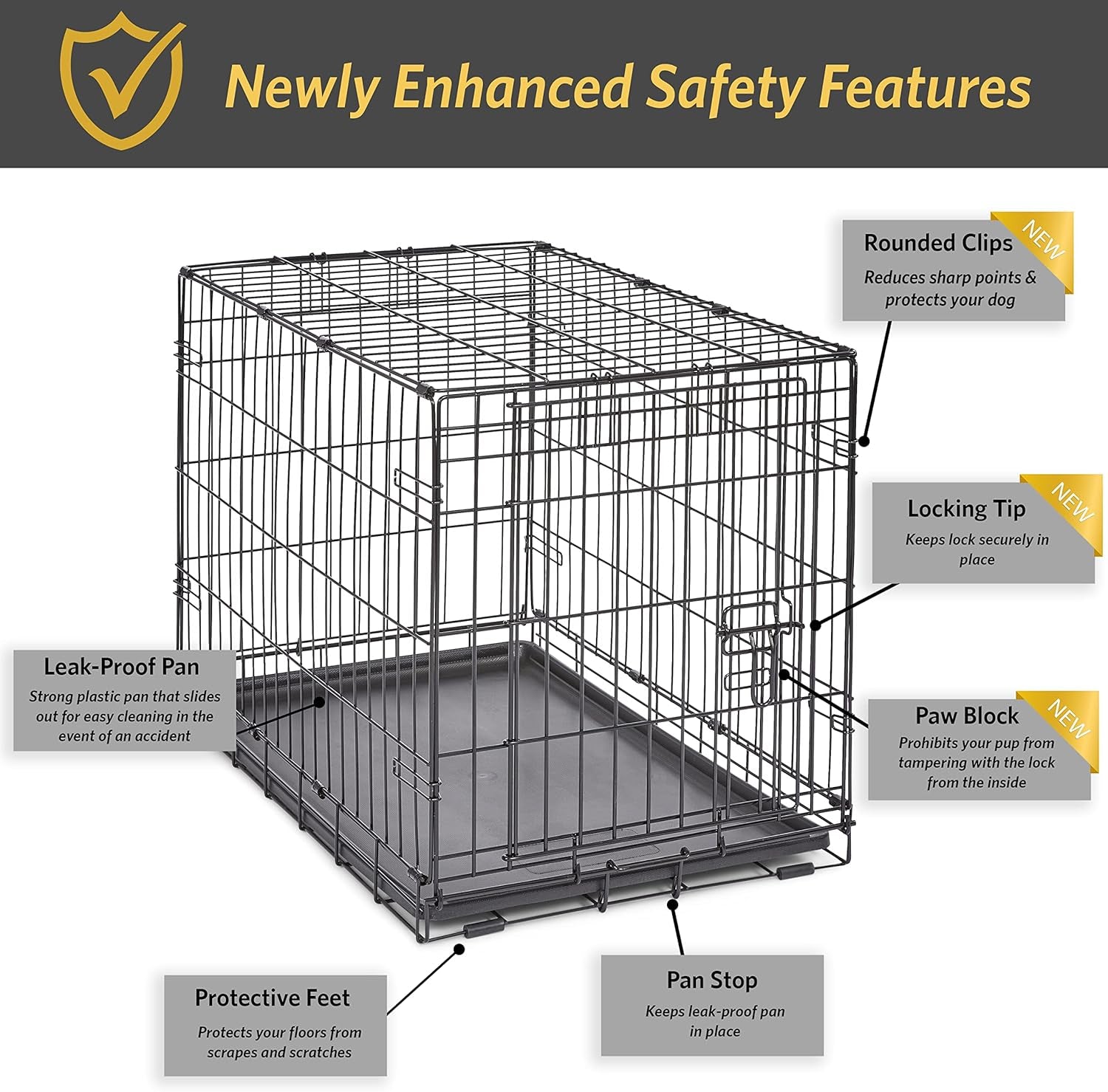 30" Folding Metal Dog Crate, Includes Leak-Proof Plastic Tray; Dog Crate Measures 30L X 19W X 21H Inches, for Medium Dog Breeds