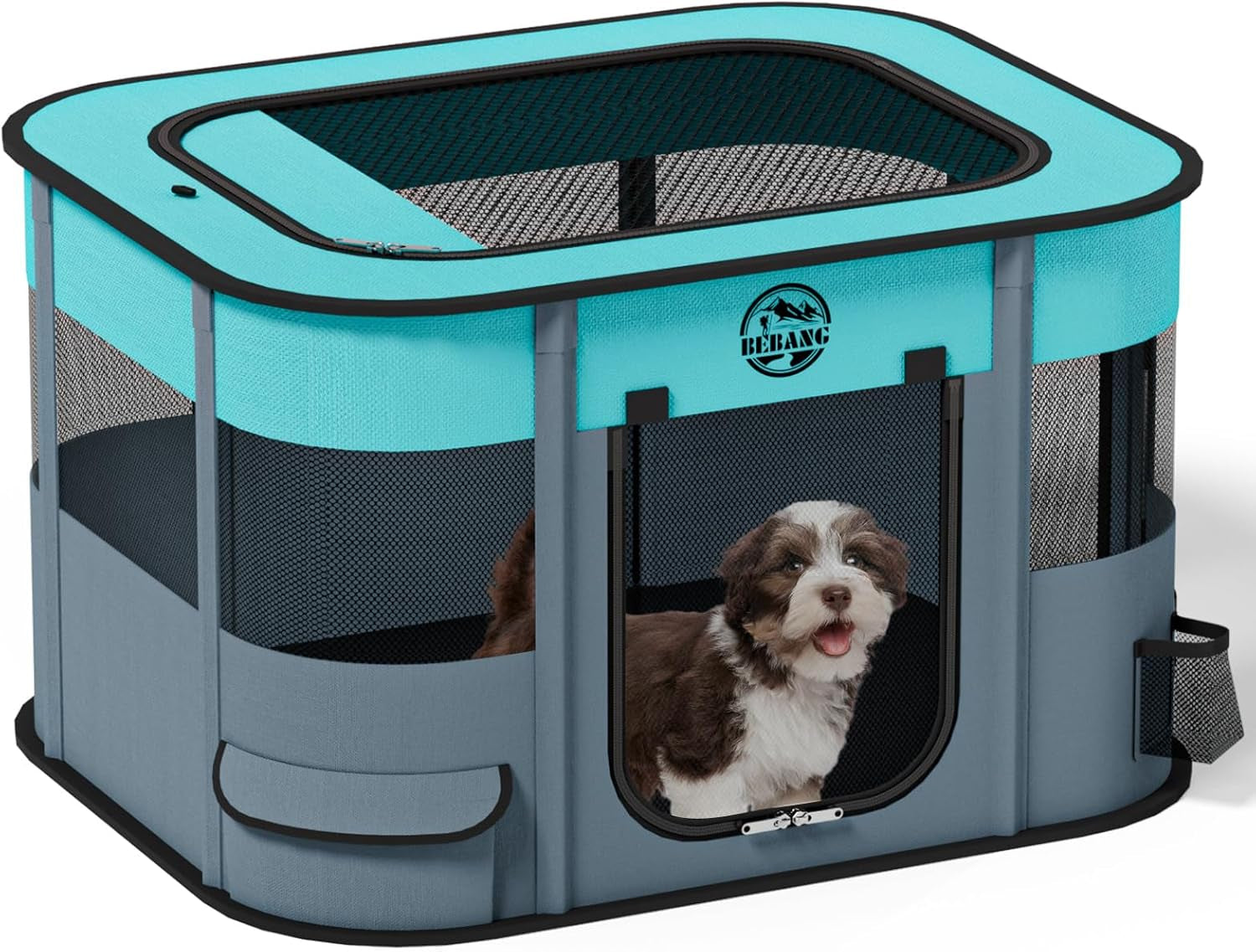 Dog Playpen, Puppy Play Pen for Indoors Pet Playpens Outdoor for Small Dogs Portable Foldable Crate Kennel House for Cats Rabbit Kitten with Carrying Bag + Food Bowl (Grey, S, 1)