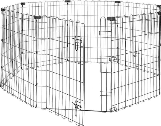 Foldable Octagonal Metal Exercise Dog Playpen - Indoor/Outdoor, Single Door, Small (8 Panels, 24 X 30), Easy to Assemble and Store, 30" - Small, Black
