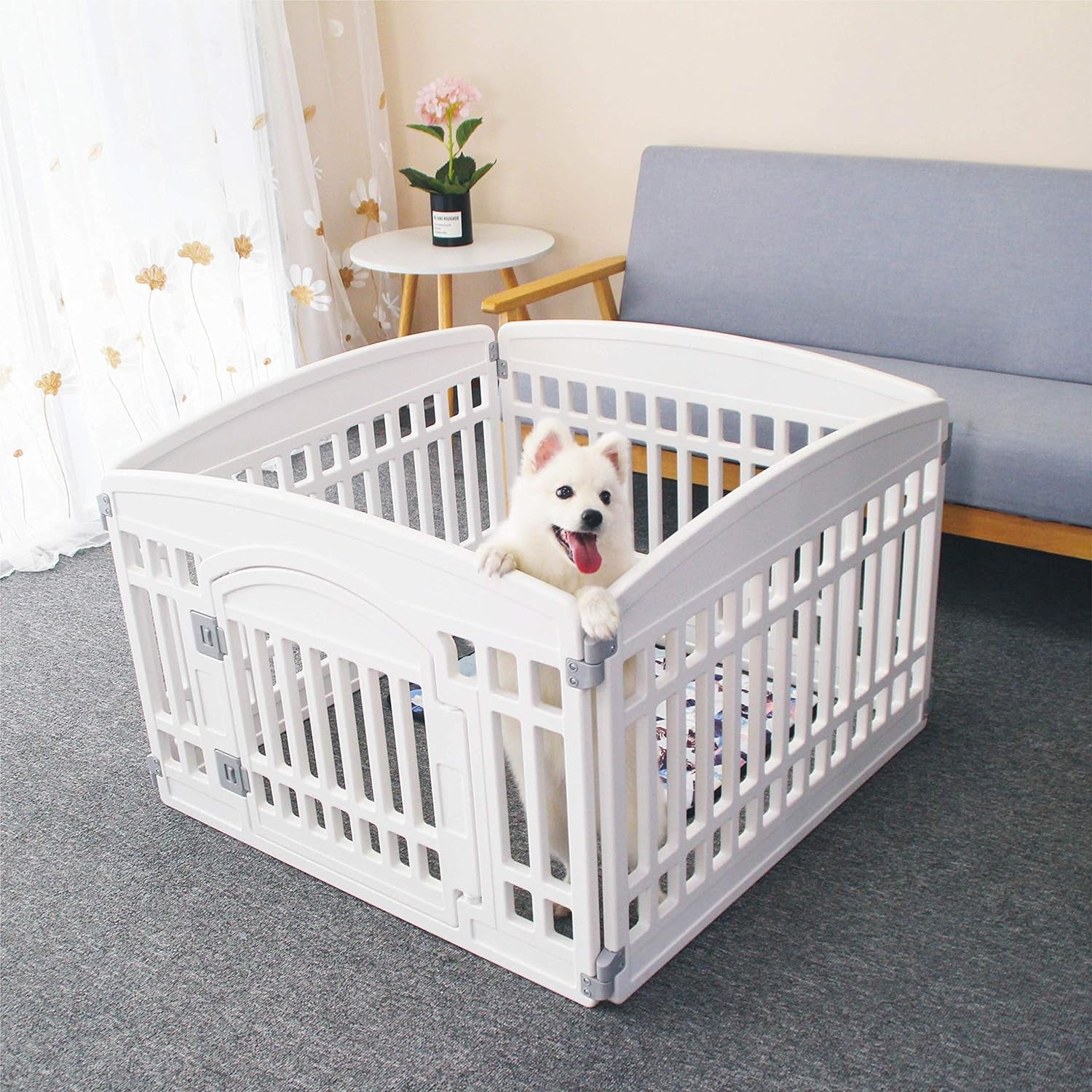 Pet Playpen for Dogs Heavy Plastic Puppy Exercise Pen Small Pets Fence Puppies Folding Cage 4 Panels for Puppies and Small Dogs House Black (33.5X33.5 Inches)