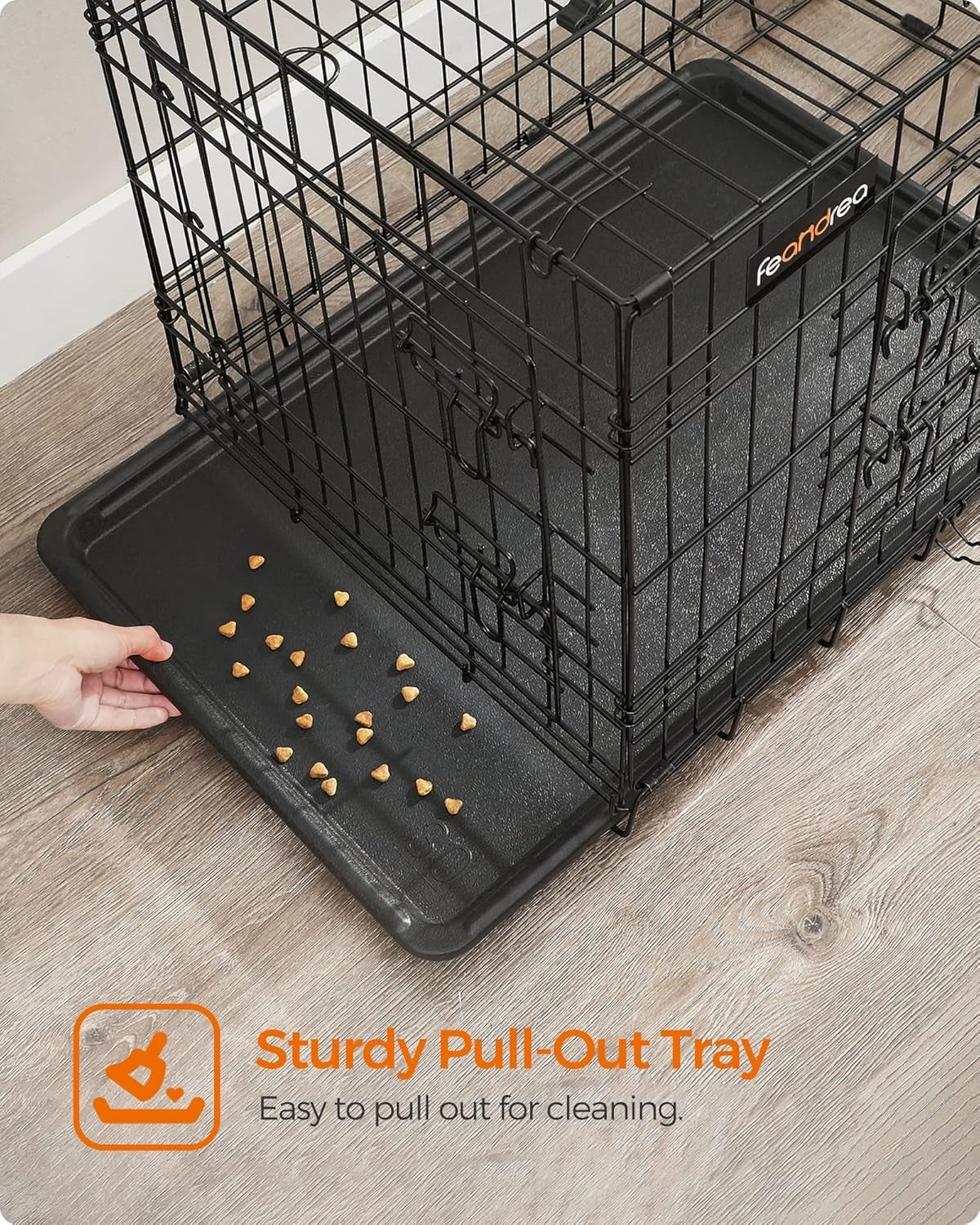 Dog Crate, 42.1-Inch Foldable Dog Kennel with 2 Doors, Removable Tray, XL, Black UPPD42H